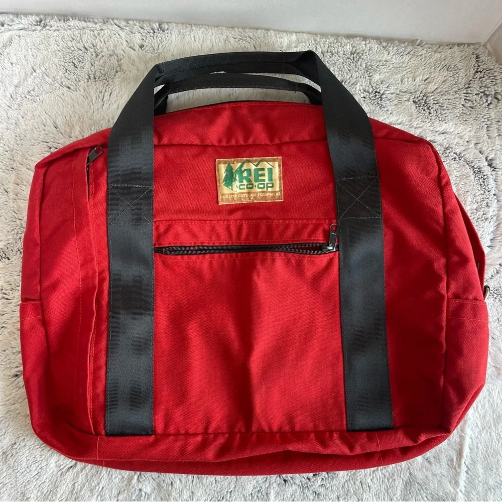Vintage REI Medium Duffel Red Canvas Travel Tote Bag